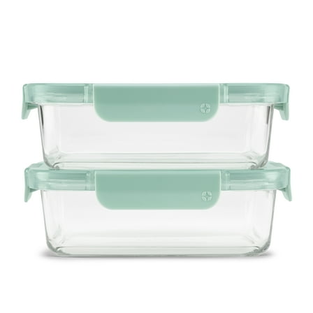 Ello Color Lock 3.4 Cup 2 Pack Glass Meal Prep Containers with Locking Lids