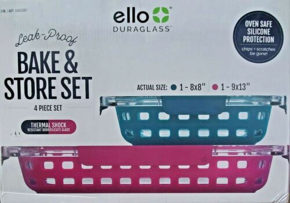 Ello, 4 PC Glass Bake and Store Set w Snap Seal AirTight Close Lids
