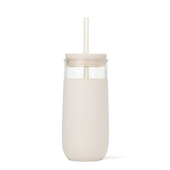 Ello Avery 18oz Glass Tumbler with Straw, Cream