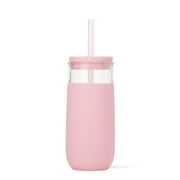 Ello Avery 18oz Glass Tumbler with Straw & Silicone Sleeve, Pink