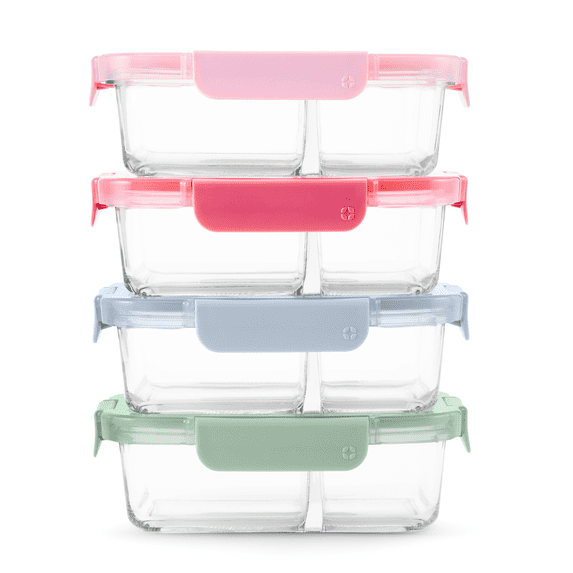 Ello Color Lock 8pc 3.4 Cup Divided Glass Meal Prep Set