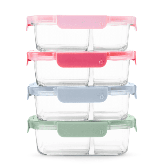 Ello Color Lock 8pc 3.4 Cup Divided Glass Meal Prep Set