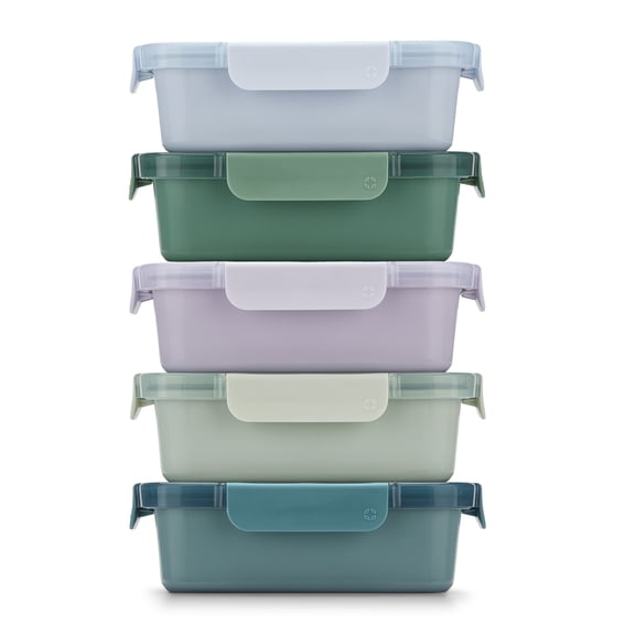 Ello Color Lock Ceramic-Coated Glass Meal Prep Containers | 10pc 3.4 Cup Set, 5-Pack Food Storage with BPA-Free Leak-Proof Lids | Dishwasher, Microwave & Freezer Safe | Blue Grotto