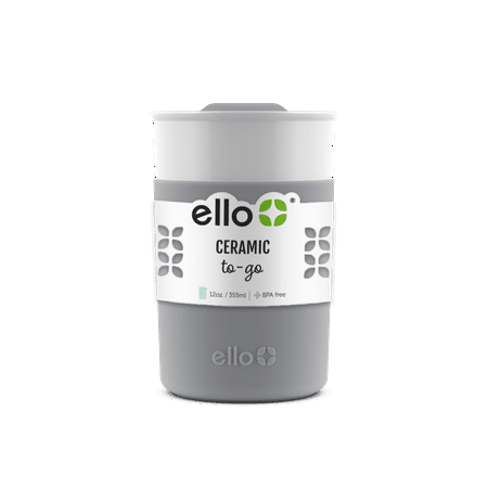 Ello Cool Gray Archie Ceramic Thermos Mug With Lid, 11 Fluid Ounces