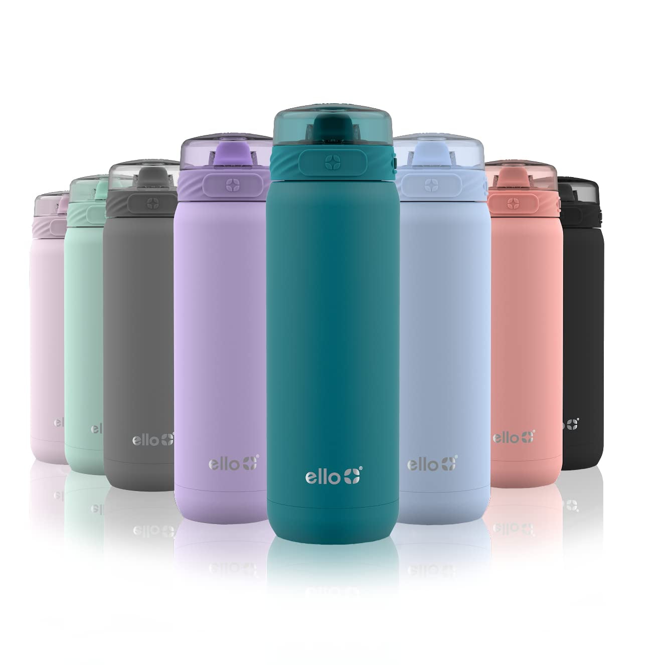 Ello Cooper 22oz Stainless Steel Water Bottle With Straw And Carry Handle Double Walled And Vacuum Insulated Metal Leak Proof Locking Lid With Soft Silicone Spout Reusable Bpa Free Black