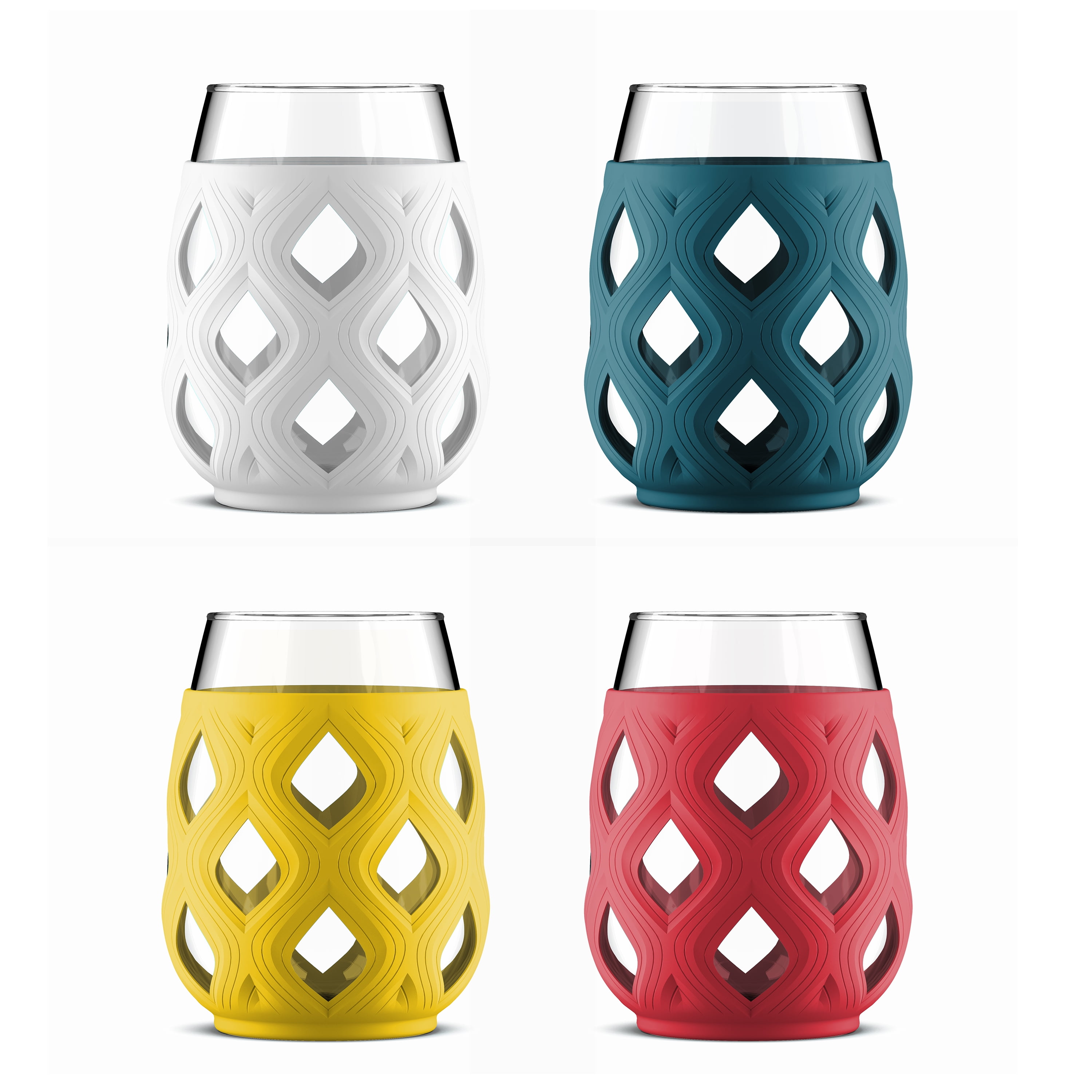 Ello Cru 17oz Stemless Wine Glass Set with Multicolor Silicone Sleeves