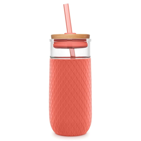 Ello Devon 20oz Glass Tumbler with Straw, Coral