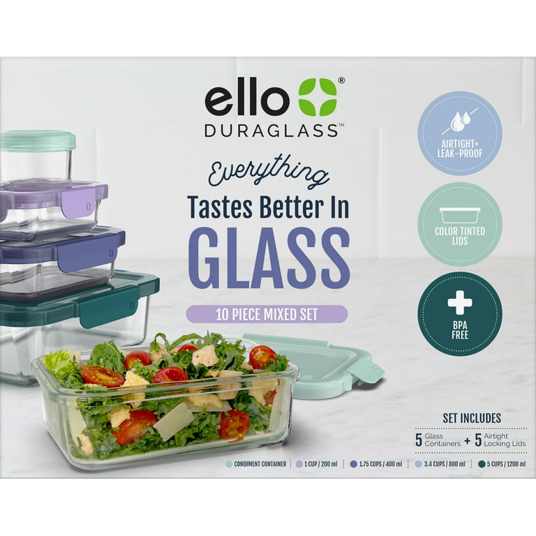 Ello Duraglass Glass Containers and Plastic Lids, 10 Piece Food
