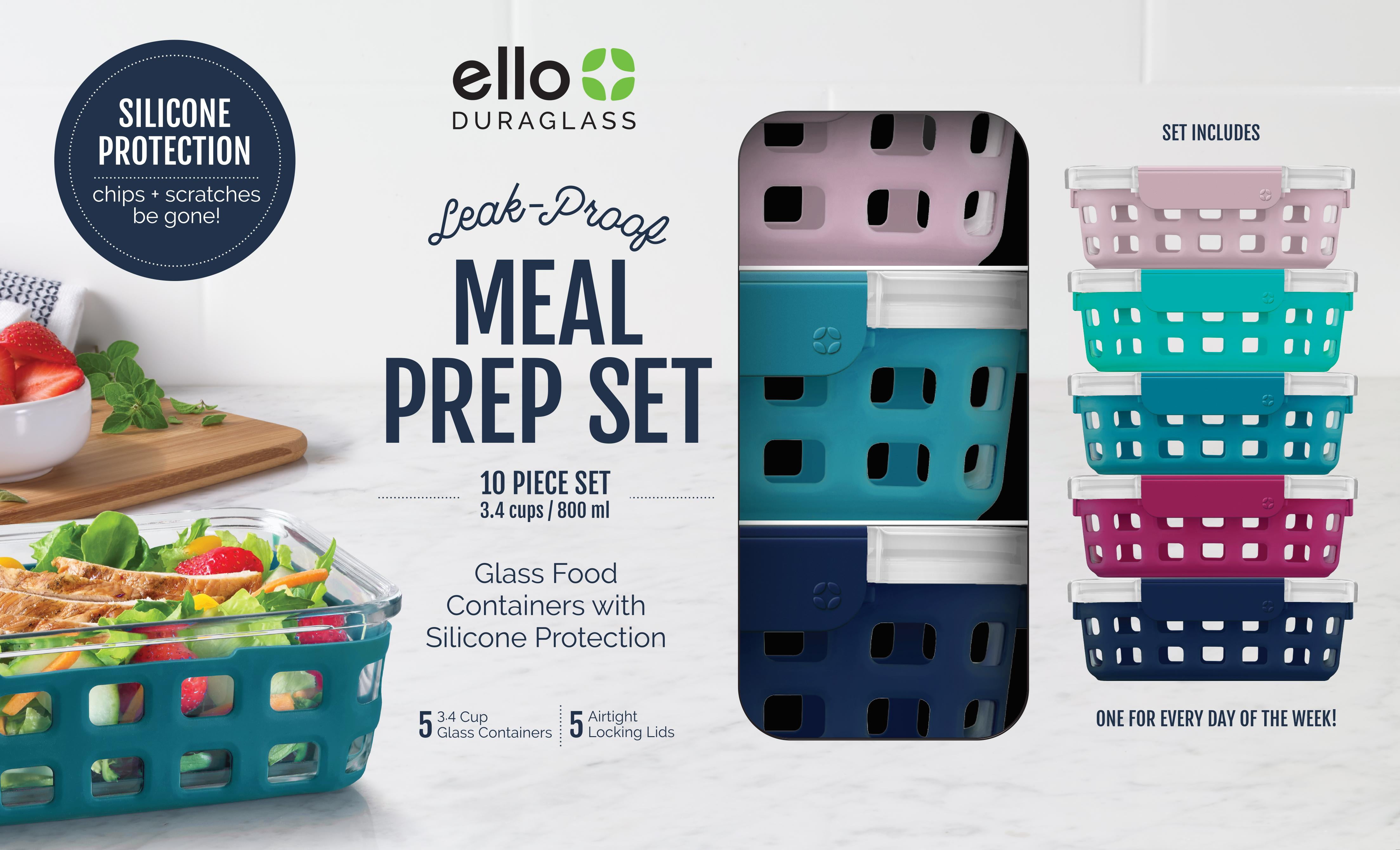 Ello Glass 3.4 Cup 27 Ounce Duraglass Food Storage Meal Prep Container Set,  10 Piece 