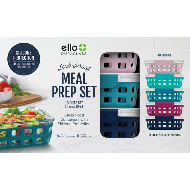 Ello 3.4 Cup 10Pc, 5 Pack Glass Meal Prep Sets Leak-Proof Glass Food  Storage Containers with Airtight BPA-Free Plastic Lids, Dishwasher,  Microwave