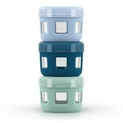 Ello Duraglass Reusable Glass Condiment Containers with Leak Proof Plastic Lid, 4 oz, Set of 3