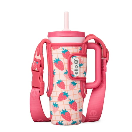 Ello Ultra Clean 24 oz Stainless Steel Tumbler with Bottle Bag Sling, Strawberries