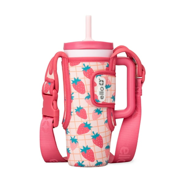 Ello Ultra Clean 24 oz Stainless Steel Tumbler with Bottle Bag Sling, Strawberries