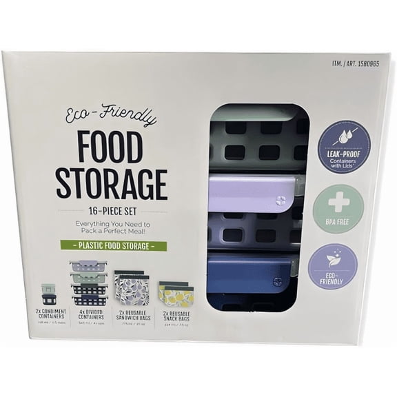 Ello Eco-Friendly Food Storage, BPA Free Plastic Food Storage, Blueberry Delight Color, 16-Piece Set