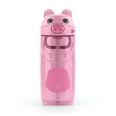 Ello Elies 16 oz Plastic Water Bottle with Straw, Pig