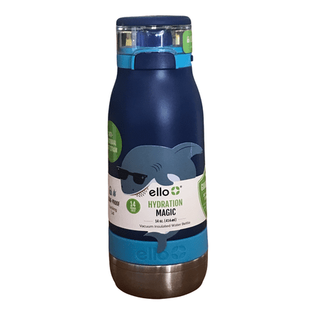 Ello New Ello Emma Vacuum Insulated Stainless Steel Kids Water Bottle with , 14oz, touchdown blue