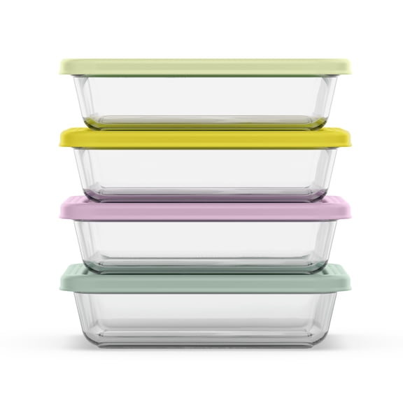Ello Everyday 8PC Glass Nesting Food Storage Set, 4.5 Cup, BPA-Free Plastic Lids, Oven Safe, Garden Groovy