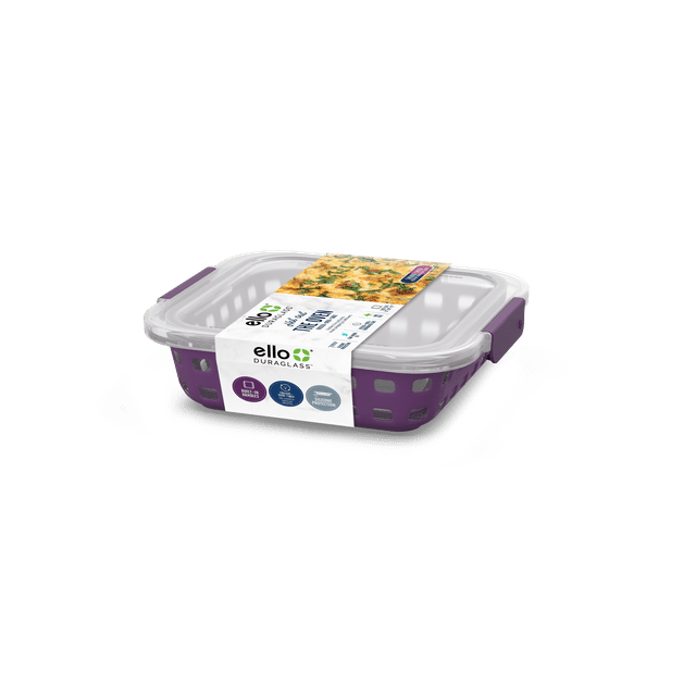 Ello Glass 2 Qt 8x8 Plum Purple Duraglass Baking Dish with Oven Safe