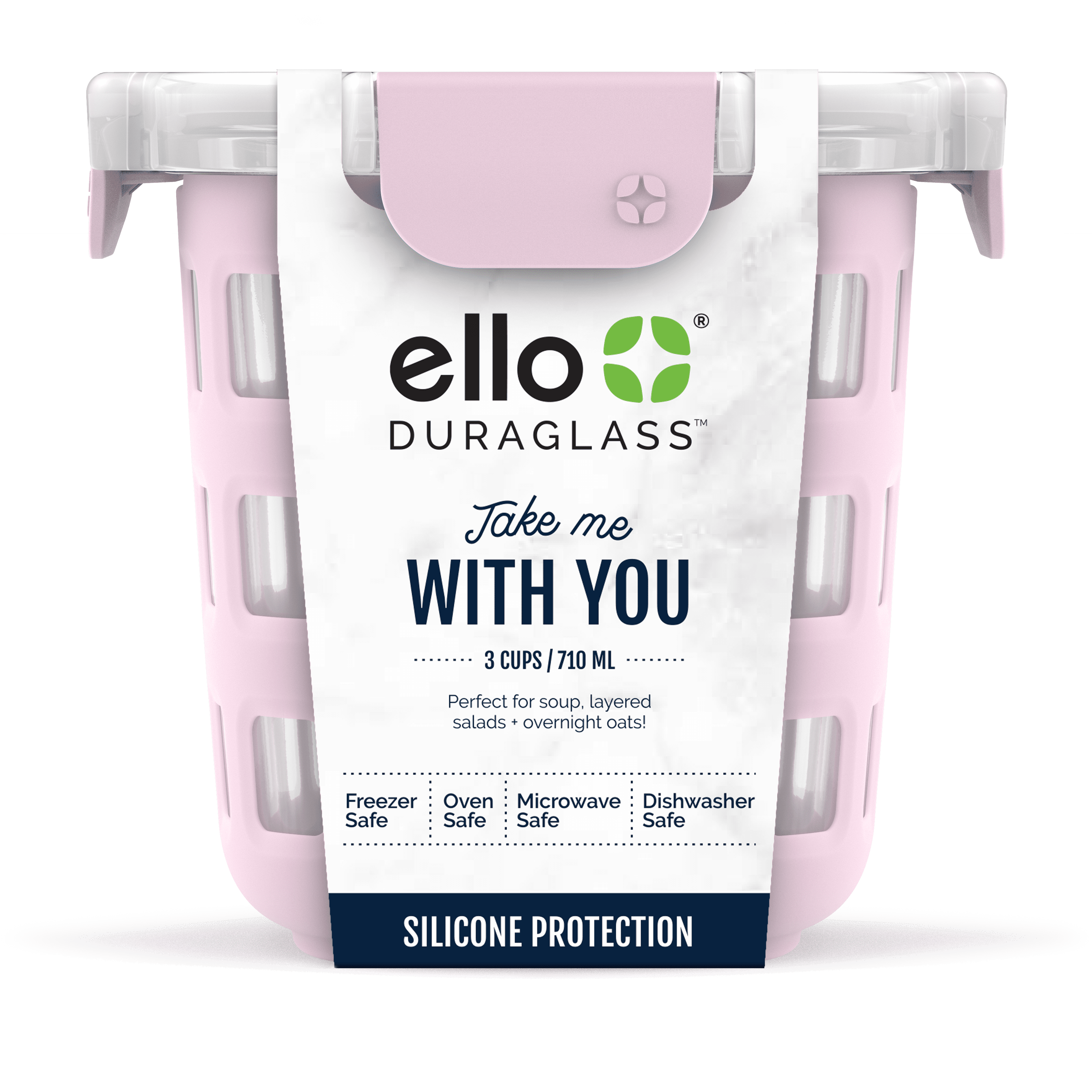 Ello Glass 3 Cup 24 Fluid Ounce Cashmere Pink, Food Storage and Meal  Preparation Container 