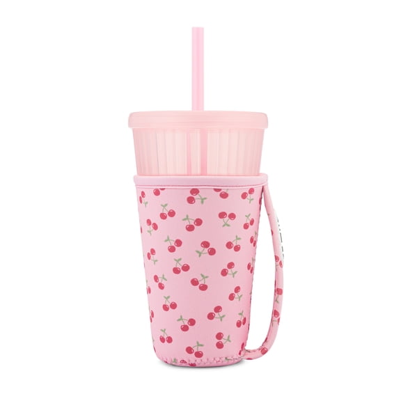 Ello Iced Coffee Cooler 24Oz Plastic Pink Cherries