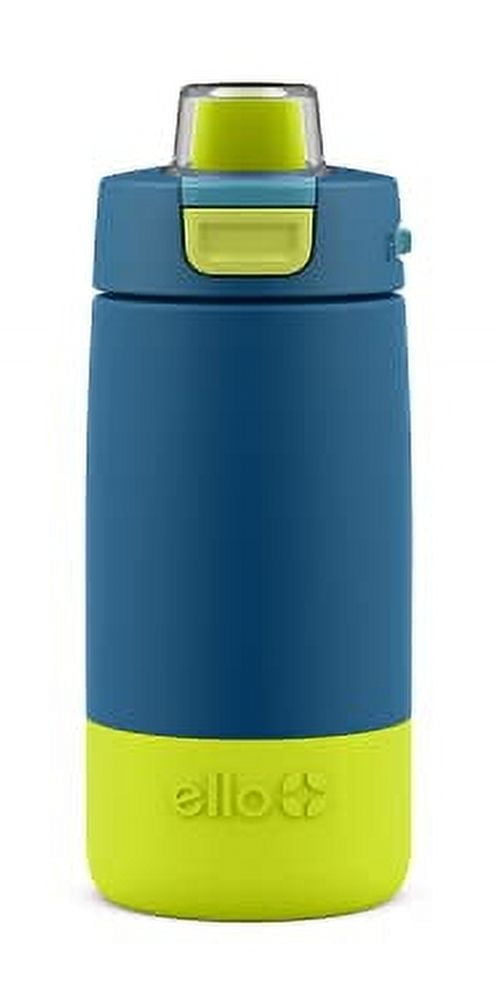 Ello Kids Colby 12oz Stainless Steel Insulated Water Bottle with Straw and Built-In Silicone Coaster (Teal/Green)