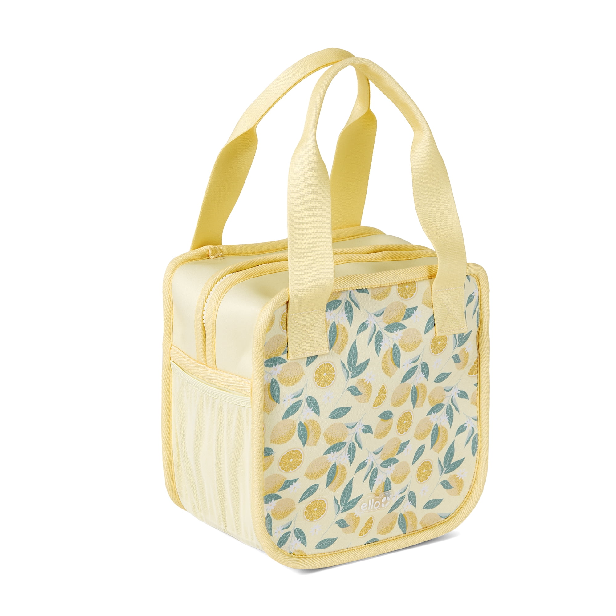 Ello Lunch Tote | Reusable Zippered Lunch Bag | Neoprene, Machine Washable with Pockets | Fits Most Meal Prep Containers | for Work, School & Travel | Yellow Lemons