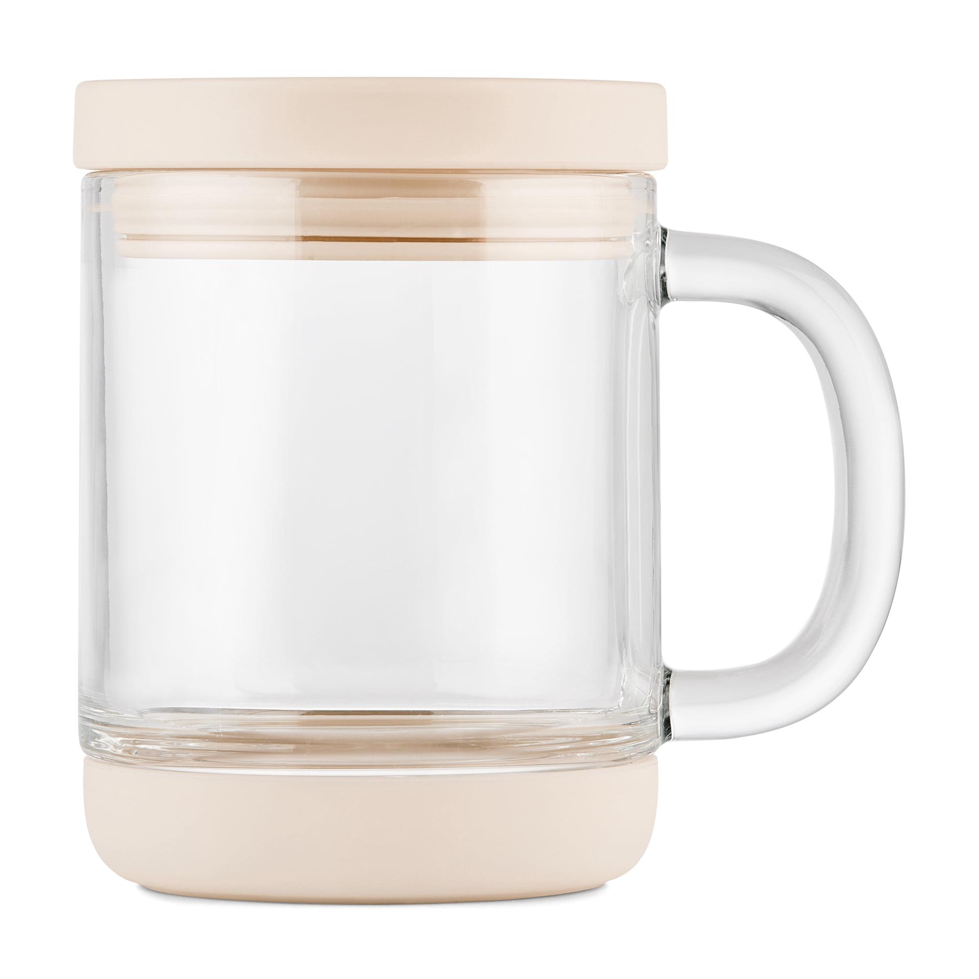 Ello Nova Shine 12oz Glass Mug with Lid | Built-In Handle, Silicone Boot, BPA Free, Dishwasher Safe | Hot and Cold Coffee Tea Mug | Sandbar