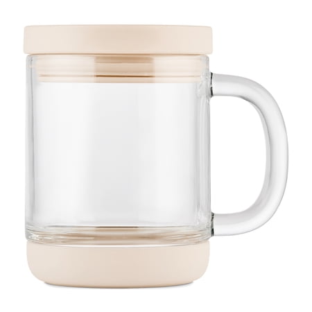 Ello Nova Shine 12oz Glass Mug with Lid | Built-In Handle, Silicone Boot, BPA Free, Dishwasher Safe | Hot and Cold Coffee Tea Mug