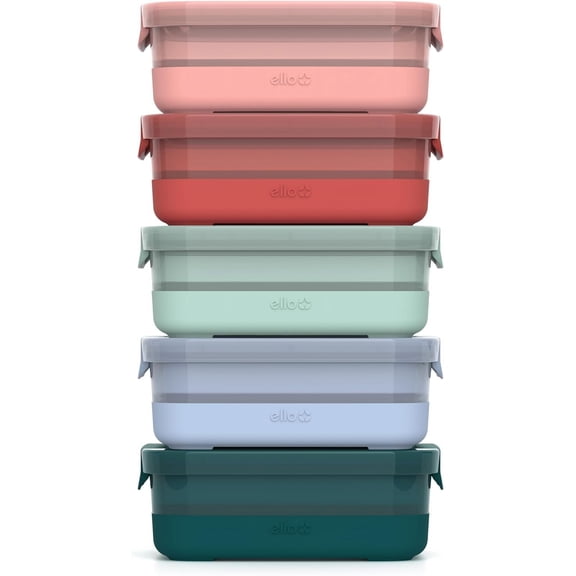 Ello Plastic 3.7 Cup Meal Prep Set 10 Pc, 5 Pack - BPA Free Food Storage Container with Silicone Boot and Airtight Lids, Dishwasher, Microwave, Freezer Safe, Melon