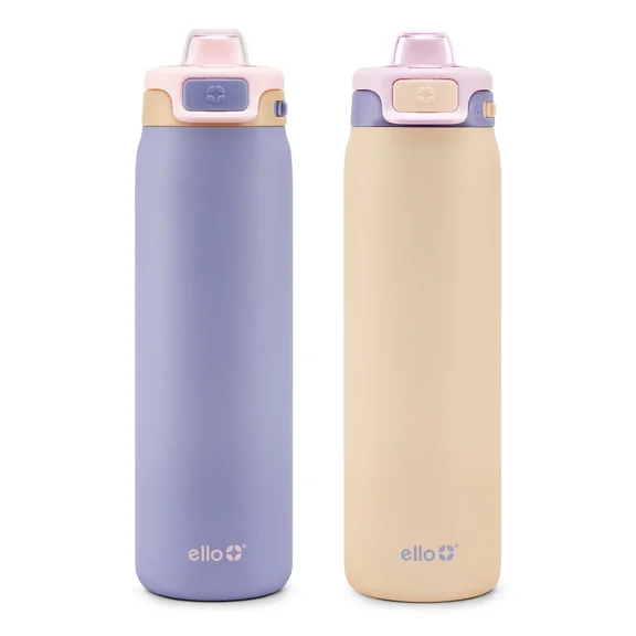 Ello Pop & Fill 22oz. 2-Pack Stainless Steel Water Bottle with Leak Proof Locking Lid - Cornflower/ Blush Breeze