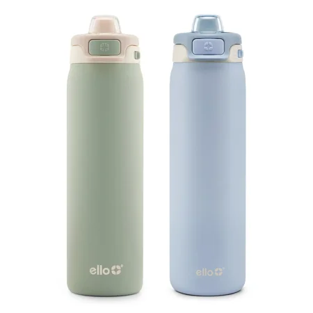 Condition photo showing New/Like New for ello pop & fill 22oz. 2-pack stainless steel water bottle with leak proof locking lid, pistachio/blue dream