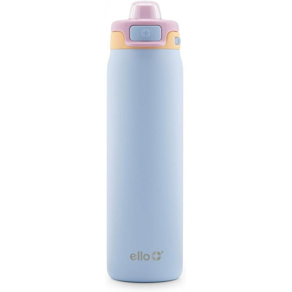 Ello Pop & Fill Stainless Steel Water Bottle with Quick Fill Technology, Double Walled Vacuum Insulated Metal, Leak Proof Locking Lid, Sip & Chug, BPA Free, Holiday Gift, 22oz, Coastal Sunrise