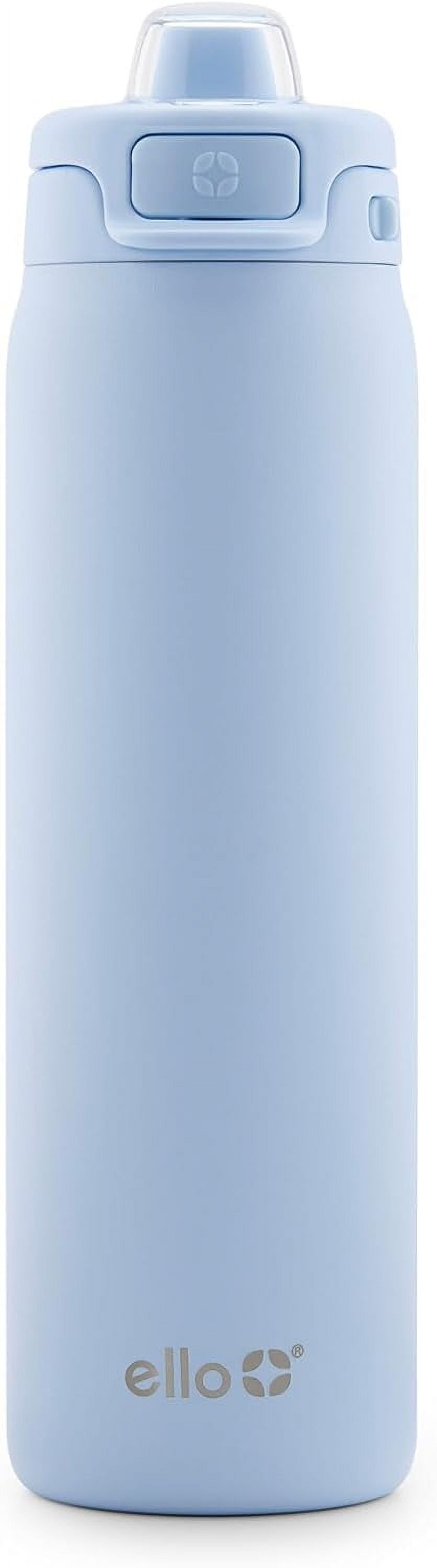 Ello Pop & Fill Stainless Steel Water Bottle with Quick Fill Technology, Double Walled Vacuum Insulated Metal, Leak Proof Locking Lid, Sip & Chug, BPA Free, Holiday Gift, 22oz, Halogen Blue
