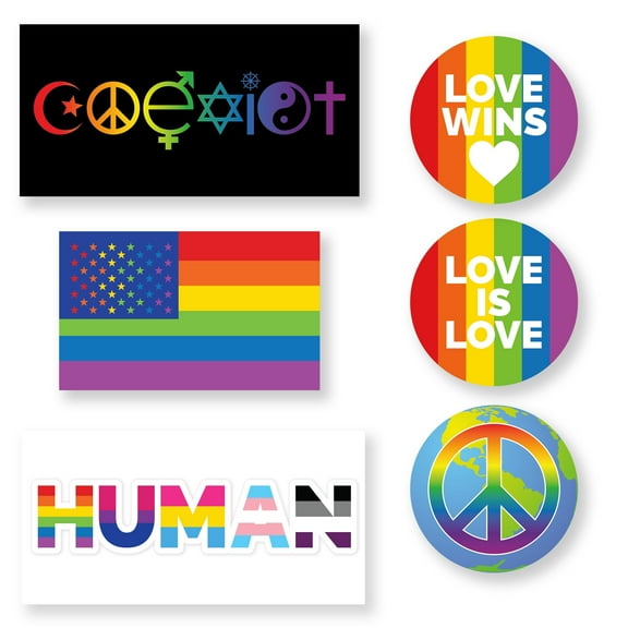 Ellopi LGBTQIA+ Rainbow Gay Pride Sticker Decals, 6 Pk