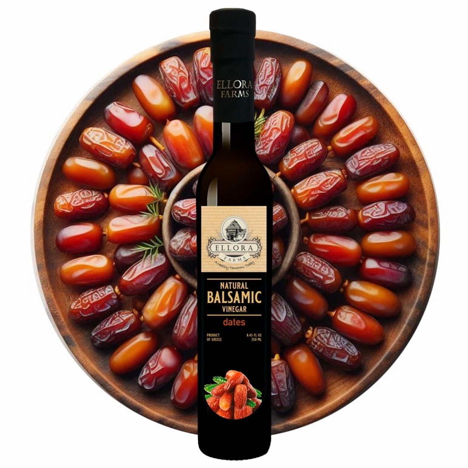 Ellora Farms Fresh Dates Infused Thick Balsamic Vinegar, No-Added Sugar, No-Preservatives, 8.45 oz Glass Bottle