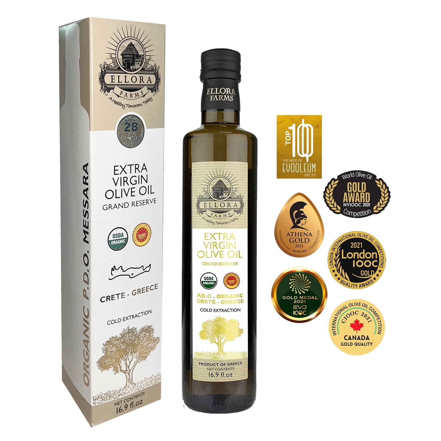Ellora Farms Organic Extra Virgin Olive Oil, Certified Single Estate, First Cold-Press, 16.9 oz
