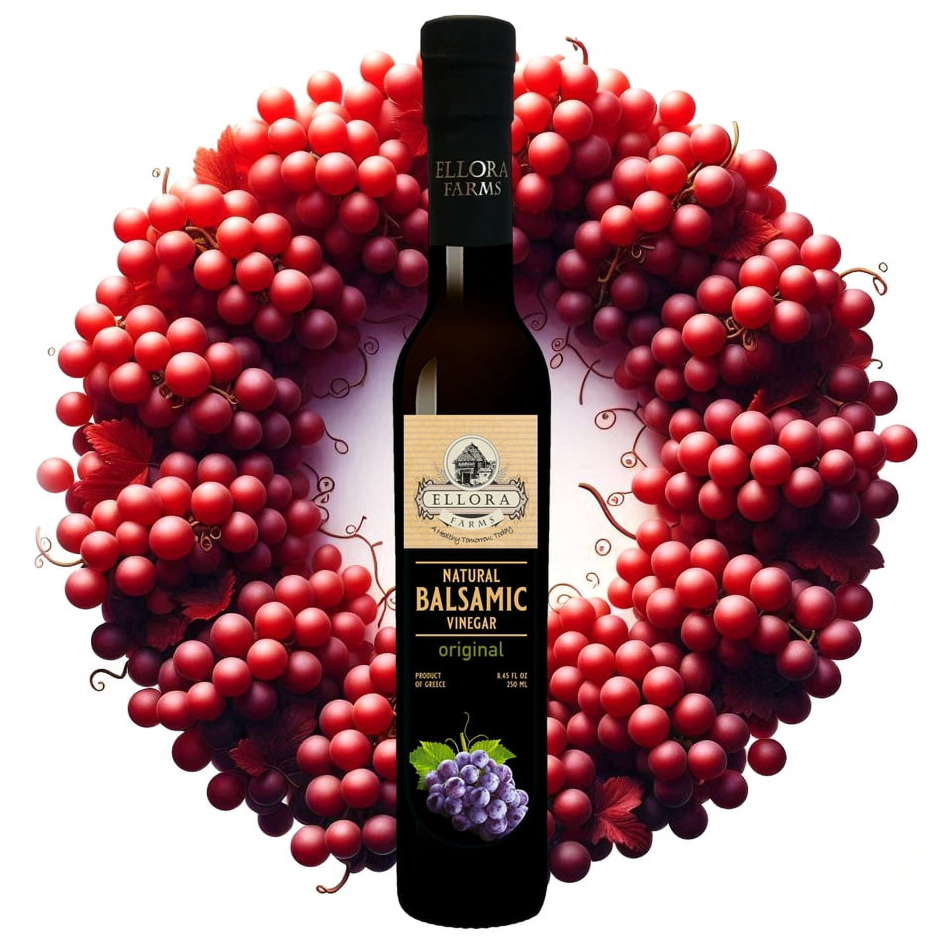 Ellora Farms, Original Thick Greek Balsamic Vinegar, Barrel Aged, No-Additives, No-Added Sugar, No-Preservatives, Glass Bottle, 8.45 oz.
