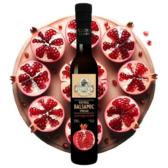Ellora Farms Pomegranate Infused Thick Balsamic Vinegar, Glass Bottle, 8.45 oz