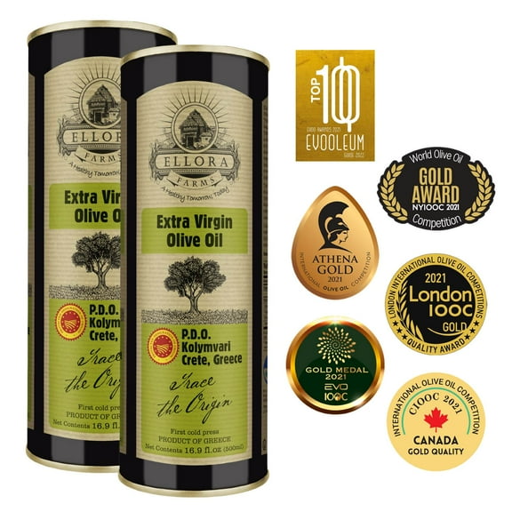Ellora Farms Single Estate PDO Greek Extra Virgin Olive Oil, Kosher, 16.9 Oz, Pack of 2