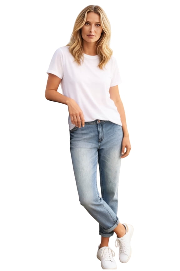 Comfortable Women's Plus Size Boyfriend Jeans Stretch Denim Mid-Rise