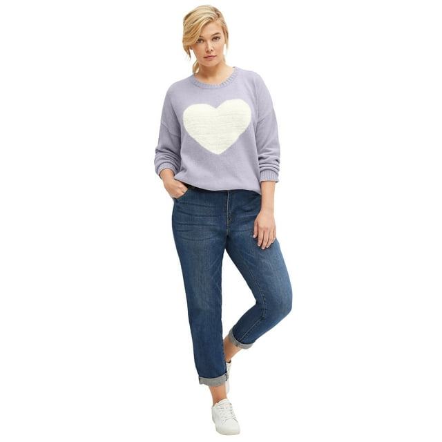 Ellos Comfortable Women's Plus Size Boyfriend Jeans Stretch Denim Mid-Rise