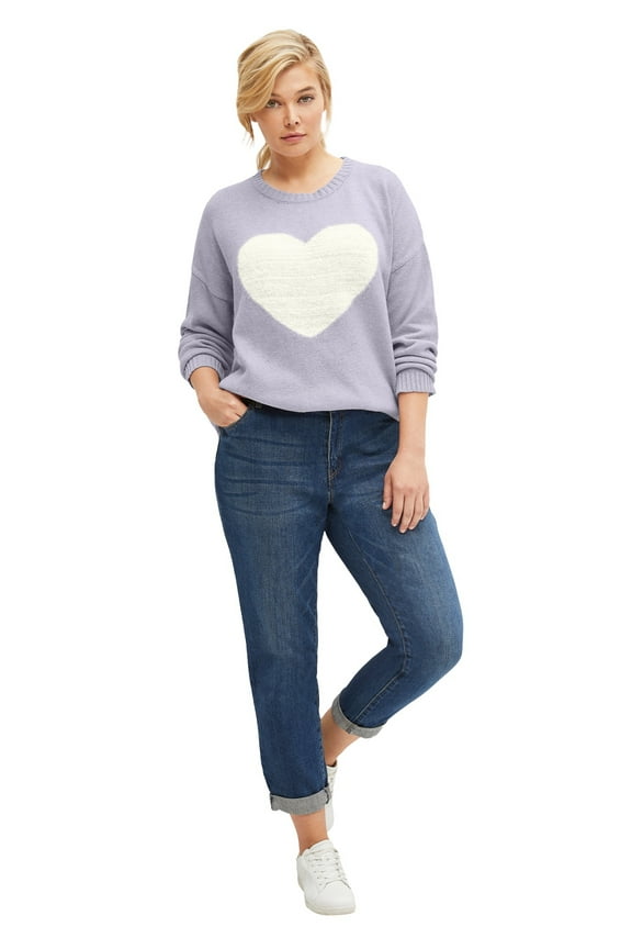 Comfortable Women's Plus Size Boyfriend Jeans Stretch Denim Mid-Rise