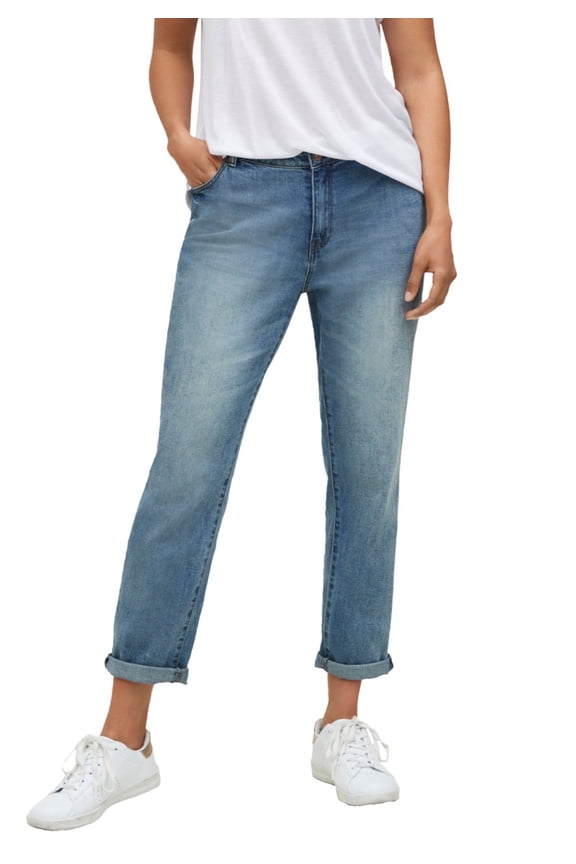 Comfortable Women's Plus Size Boyfriend Jeans Stretch Denim Mid-Rise