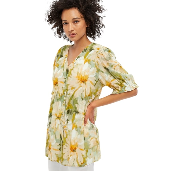 Ellos Plus Size Button Front Crinkle Tunic