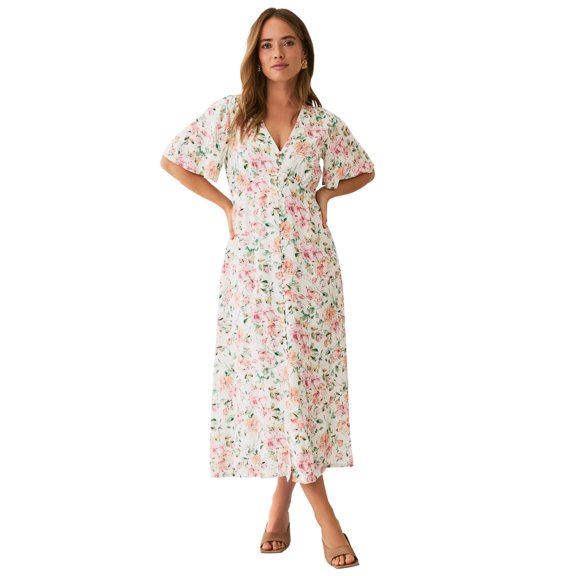 Ellos Plus Size Button Front Empire Maxi Dress