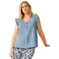 thumbnail image 1 of Ellos Plus Size Button-Front Ruffle Sleeve Tank, 1 of 3