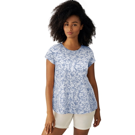 Ellos Plus Size Cotton Jersey Slub Cap Sleeve Trapeze Tee