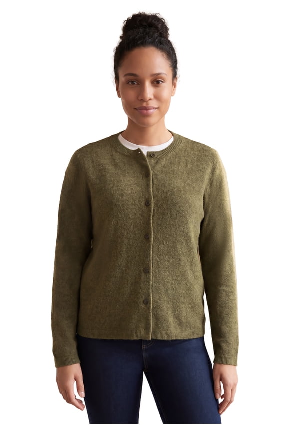 Plus Size Crew Neck Boxy Button-Front Cardigan