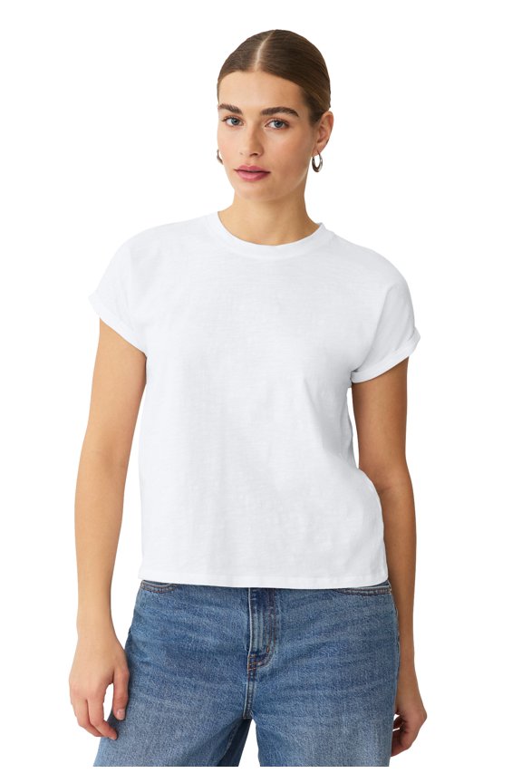 Plus Size Crew Neck Tee With Rolled Cuffs