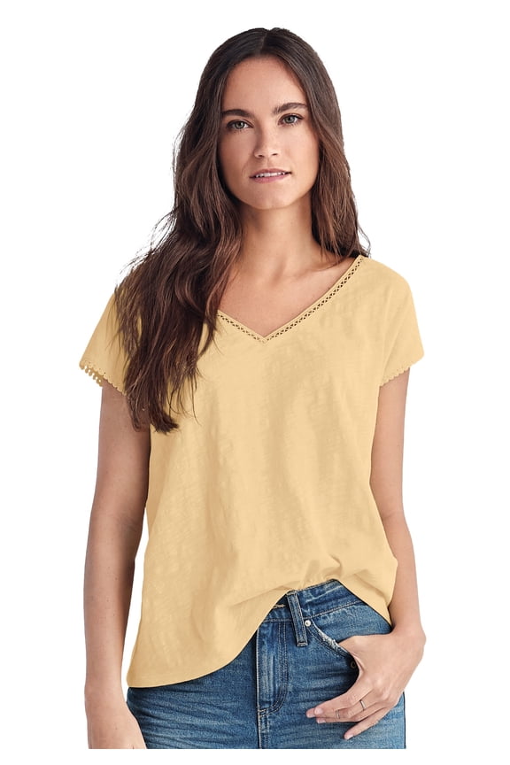 Plus Size V-Neck A-Line Crochet Trim Tee
